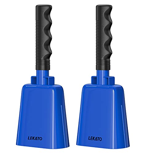 LEKATO 8 Inch Steel Cow Bell with Handle, 2-Pack Noise Makers Cowbell for Sport Events Cheering Hand Bell for Football Games,Party, Concert, Graduations, School, Farm Ranch(Blue) - Image 1