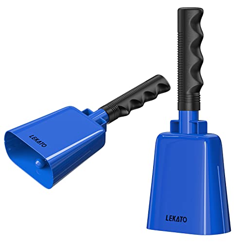 LEKATO 8 Inch Steel Cow Bell with Handle, 2-Pack Noise Makers Cowbell for Sport Events Cheering Hand Bell for Football Games,Party, Concert, Graduations, School, Farm Ranch(Blue) - Image 2