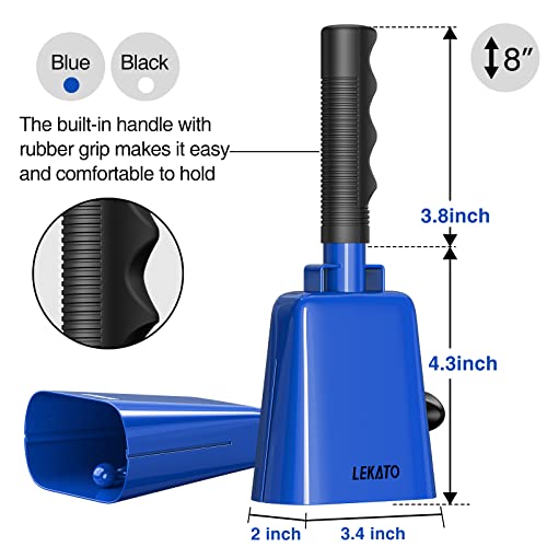 LEKATO 8 Inch Steel Cow Bell with Handle, 2-Pack Noise Makers Cowbell for Sport Events Cheering Hand Bell for Football Games,Party, Concert, Graduations, School, Farm Ranch(Blue) - Image 4