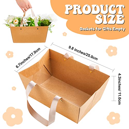 Tuanse 30 Pcs Basket for Gift Empty DIY Bulk Gift Basket Kit with Handle Kraft Cardboard Tray with 30 Bag 30 Bow Market Tray for Wedding Party(Brown,9.8 x 6.5 x 4.3 in) - Image 2