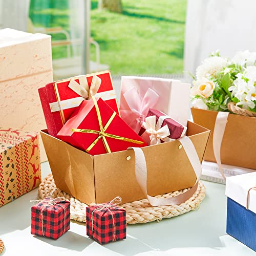 Tuanse 30 Pcs Basket for Gift Empty DIY Bulk Gift Basket Kit with Handle Kraft Cardboard Tray with 30 Bag 30 Bow Market Tray for Wedding Party(Brown,9.8 x 6.5 x 4.3 in) - Image 4