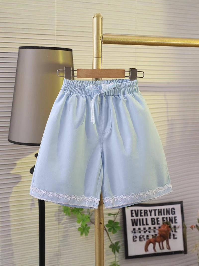 2025 Summer Cotton Girls' Lace Lace Pants Children'S Outer Wear Breathable Cropped Pants Baby Fashion Bow - Image 5