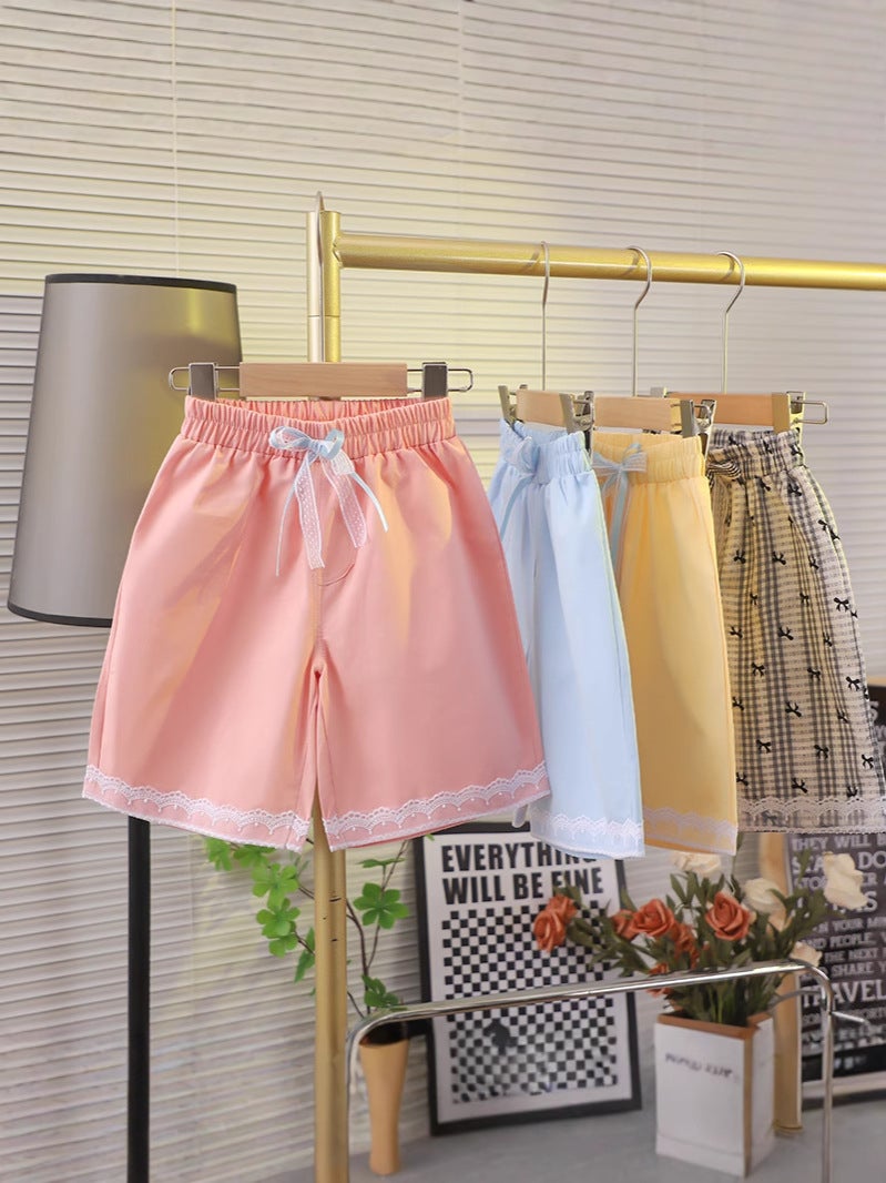 2025 Summer Cotton Girls' Lace Lace Pants Children'S Outer Wear Breathable Cropped Pants Baby Fashion Bow - Image 3