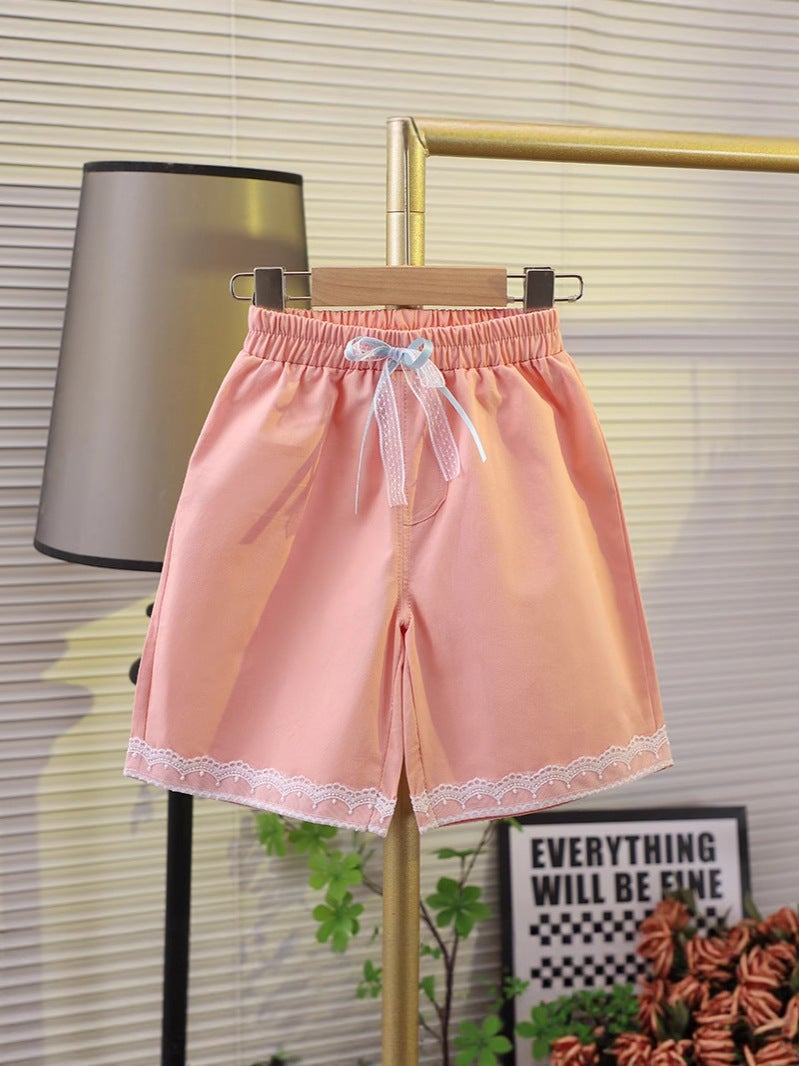 2025 Summer Cotton Girls' Lace Lace Pants Children'S Outer Wear Breathable Cropped Pants Baby Fashion Bow - Image 4