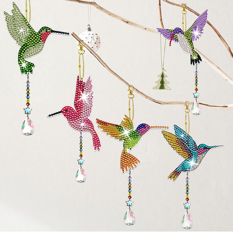 JeCuiK 6 Pcs Diamond Painting Wind Chimes Rhinestone Hummingbird Diamond Art Suncatcher Double Sided 5D DIY Diamond Painting Kits for Adults Christmas Ornament Best Gifts for Mom - Image 5