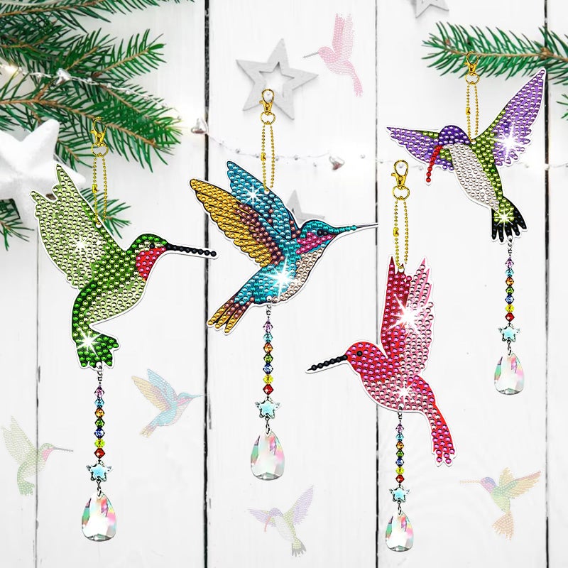 JeCuiK 6 Pcs Diamond Painting Wind Chimes Rhinestone Hummingbird Diamond Art Suncatcher Double Sided 5D DIY Diamond Painting Kits for Adults Christmas Ornament Best Gifts for Mom - Image 2