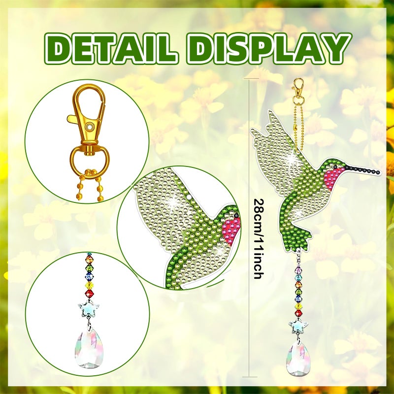 JeCuiK 6 Pcs Diamond Painting Wind Chimes Rhinestone Hummingbird Diamond Art Suncatcher Double Sided 5D DIY Diamond Painting Kits for Adults Christmas Ornament Best Gifts for Mom - Image 3