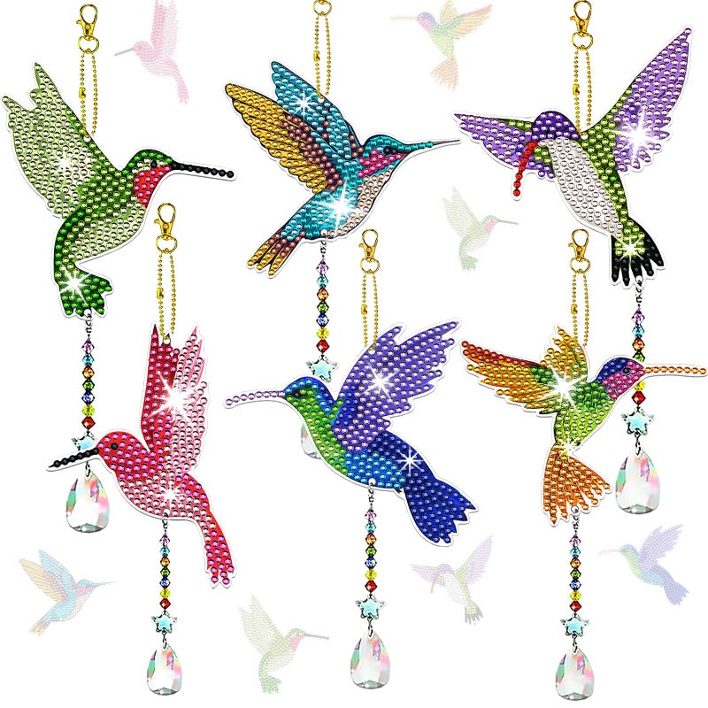 JeCuiK 6 Pcs Diamond Painting Wind Chimes Rhinestone Hummingbird Diamond Art Suncatcher Double Sided 5D DIY Diamond Painting Kits for Adults Christmas Ornament Best Gifts for Mom - Image 1