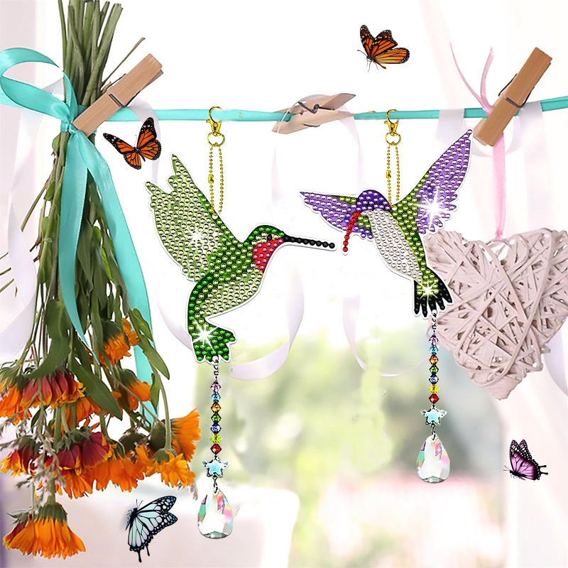 JeCuiK 6 Pcs Diamond Painting Wind Chimes Rhinestone Hummingbird Diamond Art Suncatcher Double Sided 5D DIY Diamond Painting Kits for Adults Christmas Ornament Best Gifts for Mom - Image 4