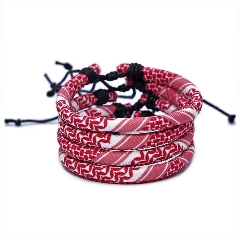 TUCEWP 4Pcs Palestinian Keffiyeh Bracelets for Women Men Country Proud Adjustable Braided Wristband Handmade Woven String Bracelets Palestinian Rope Bracelets Black Grey Green Red Fabric Wrist Wrap - Image 4