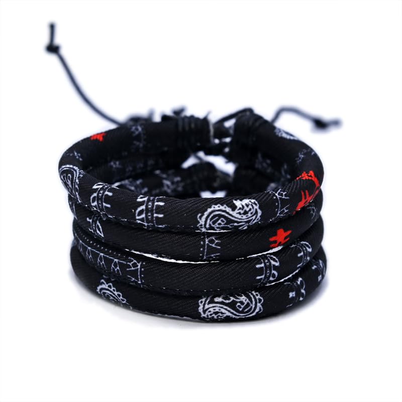 TUCEWP 4Pcs Palestinian Keffiyeh Bracelets for Women Men Country Proud Adjustable Braided Wristband Handmade Woven String Bracelets Palestinian Rope Bracelets Black Grey Green Red Fabric Wrist Wrap - Image 5
