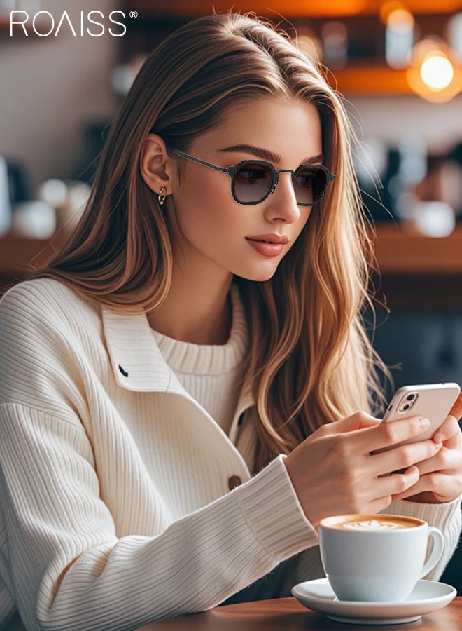 رويس نظارات شمسية دائرية للنساء، نظارات شمسية بحماية من الأشعة فوق البنفسجية 400 مع أذرع أنيقة، نظارات شمسية عصرية مضادة للتوهج للنساء مع حافظة نظارات، 42 مم، أسود - Image 2