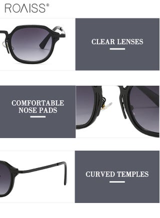 Women's Round Sunglasses, UV400 Protection Sun Glasses with Stylish Temples, Fashion Anti-Glare Sun Shades for Women with Glasses Case, 42mm, Black - view 4