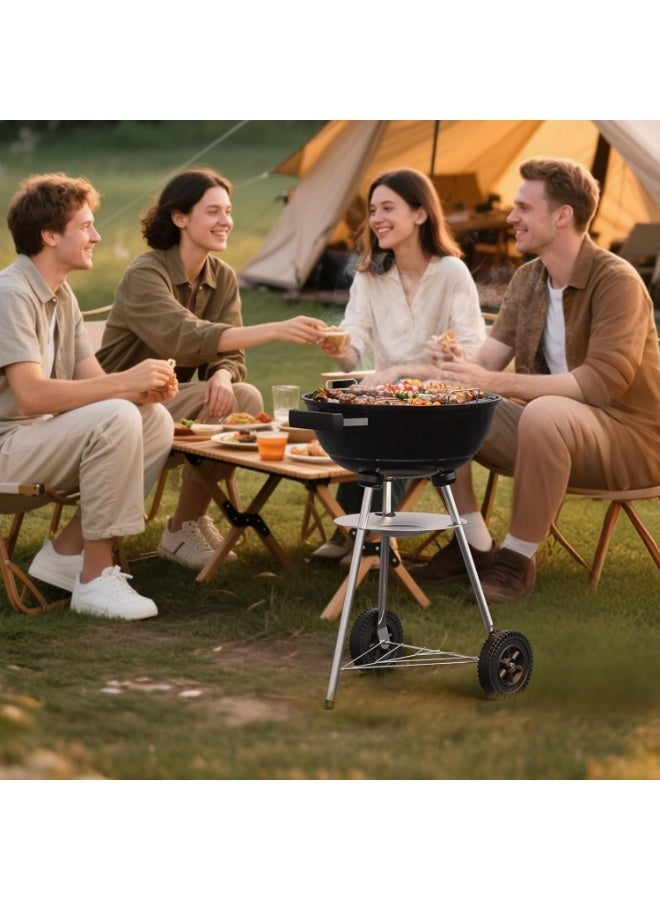 YOUWE7 شواية فحم YOUWE7 مقاس 18 بوصة، شوايات شواء دائرية محمولة، متينة وسهلة التجميع، عجلات للشواء/شواية شواء مع عجلات للفناء الخلفي والتخييم والفناء والشاطئ، لون أسود - Image 4