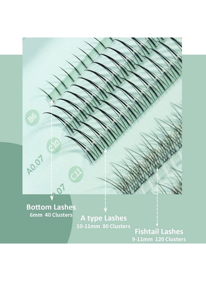 SIMER False Eyelashes Individual Lashes 240 Clusters Lashes 3 Types Natural Eyelash Extension Kit DIY 0.07mm Thickness 6-11mm Fishtail Lash ＆ A Type ＆Bottom Lashes for Make Up Salon  - Image 3