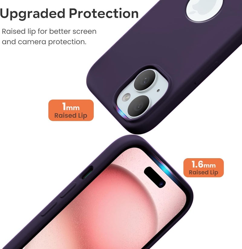 Elzzi غطاء ميكروفايبر مع شعار متوافق مع غطاء آيفون 15، غطاء سائل سيليكون كامل الجسم 4 طبقات واقية، غطاء خلفي مضاد للصدمات مع حواف كاميرا مرتفعة (6.1 بوصة، بنفسجي غامق) - Image 4