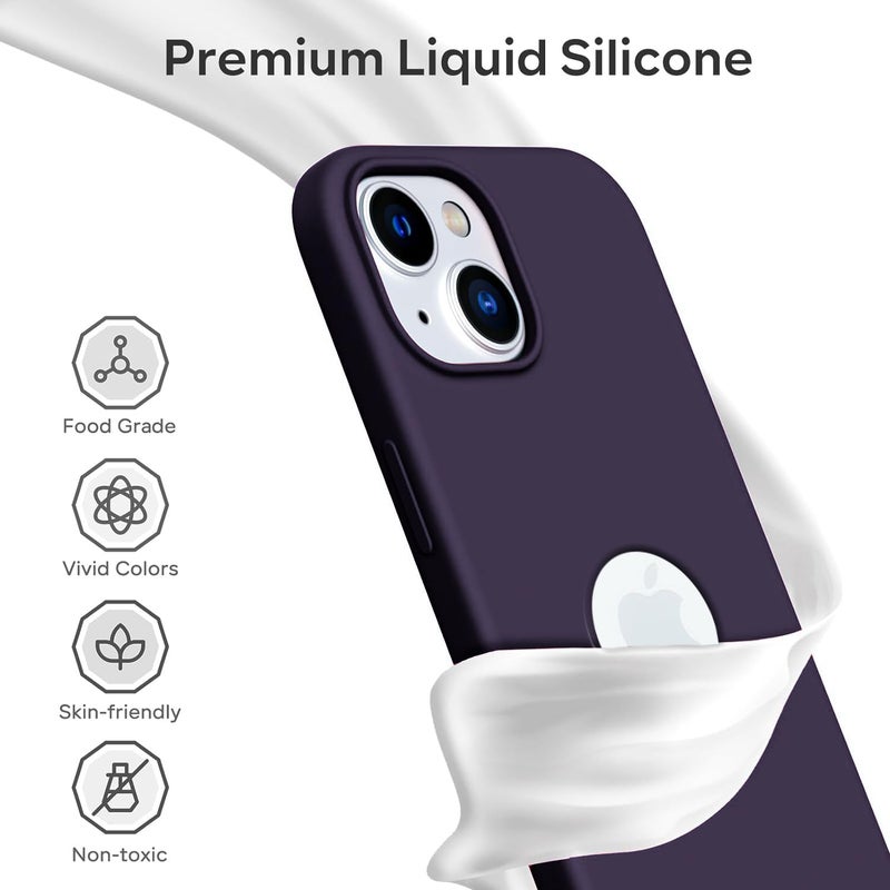 Elzzi غطاء ميكروفايبر مع شعار متوافق مع غطاء آيفون 15، غطاء سائل سيليكون كامل الجسم 4 طبقات واقية، غطاء خلفي مضاد للصدمات مع حواف كاميرا مرتفعة (6.1 بوصة، بنفسجي غامق) - Image 3