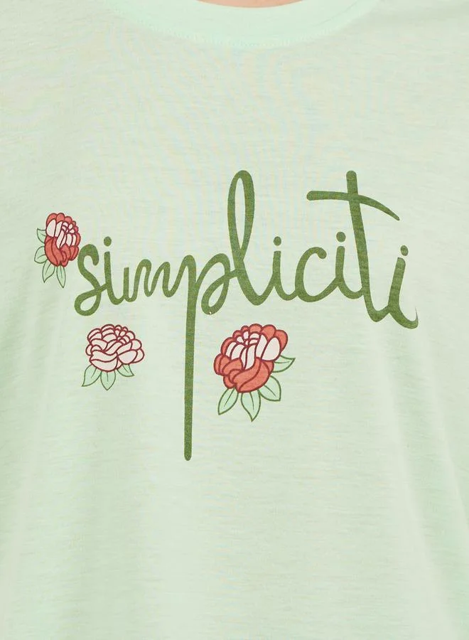 Styli Simplicite Print T-Shirt and Floral Printed Pyjama Set