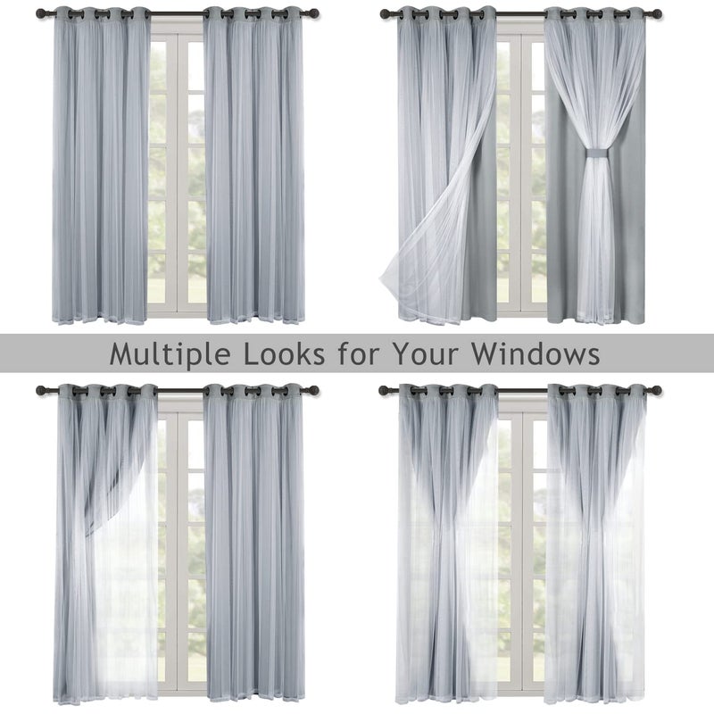 BONZER White Sheer Tulle Overlay Blackout Curtains Grommet Top Mix and Match Curtains for Living Room, Cloud Grey, 52x84 Inch, Set of 2 Panels - Image 5