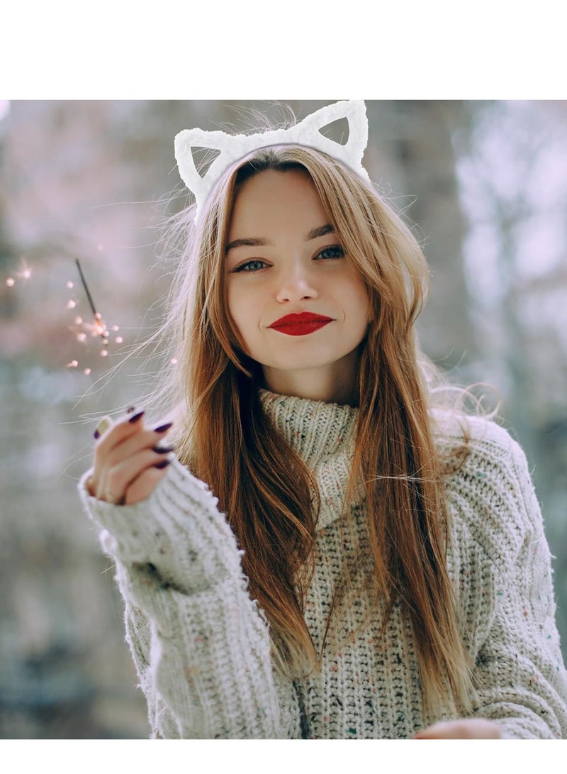 6 Pack Cat Ears Headband Plush Headbands for Women Washing Face lovely Headband for Girls Kitty Headbands Festival for  Furry Headbands for Party Cosplay Make Up
