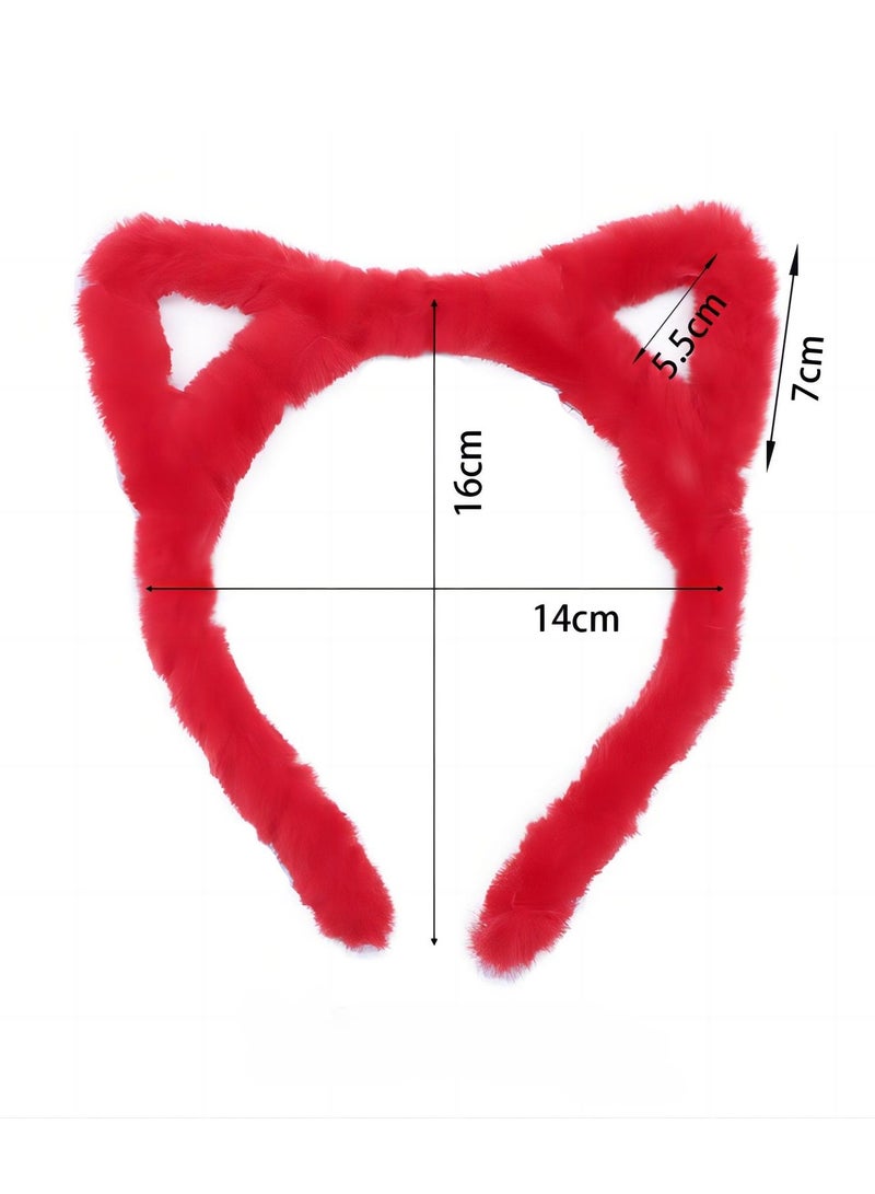 6 Pack Cat Ears Headband Plush Headbands for Women Washing Face lovely Headband for Girls Kitty Headbands Festival for  Furry Headbands for Party Cosplay Make Up