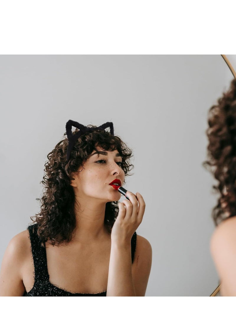 6 Pack Cat Ears Headband Plush Headbands for Women Washing Face lovely Headband for Girls Kitty Headbands Festival for  Furry Headbands for Party Cosplay Make Up