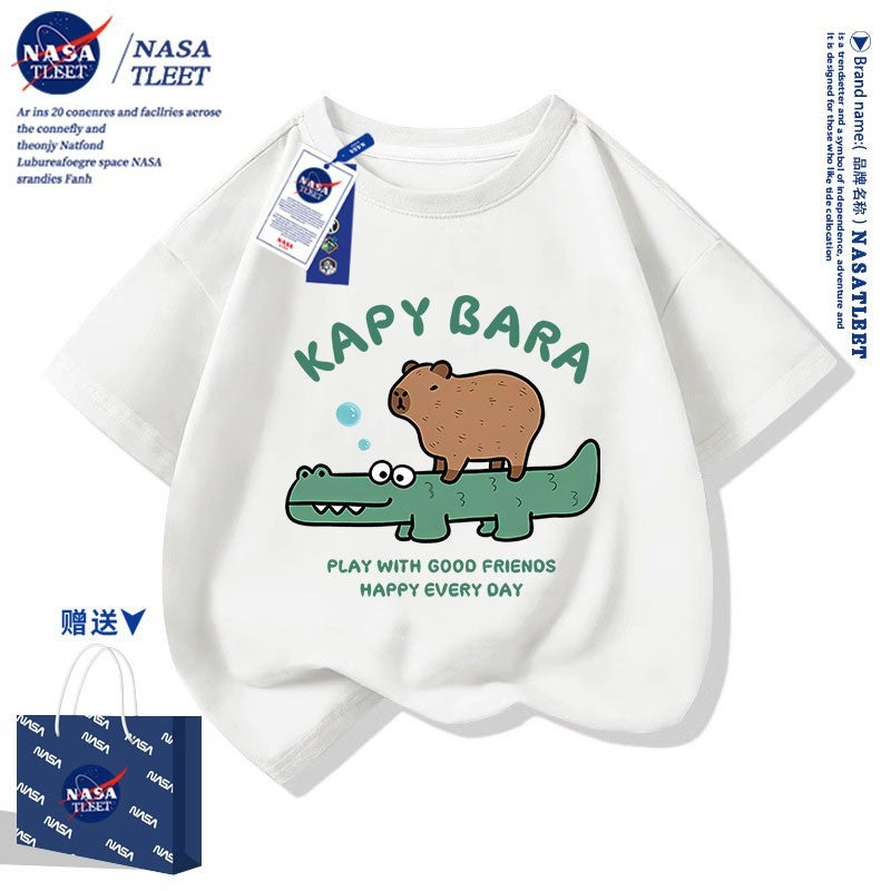 Nasa Joint Men'S And Women'S Children'S Wear Summer Casual Short Sleeve New Cartoon Anime Kapibala Print Fashionable T-Shirt - Image 1
