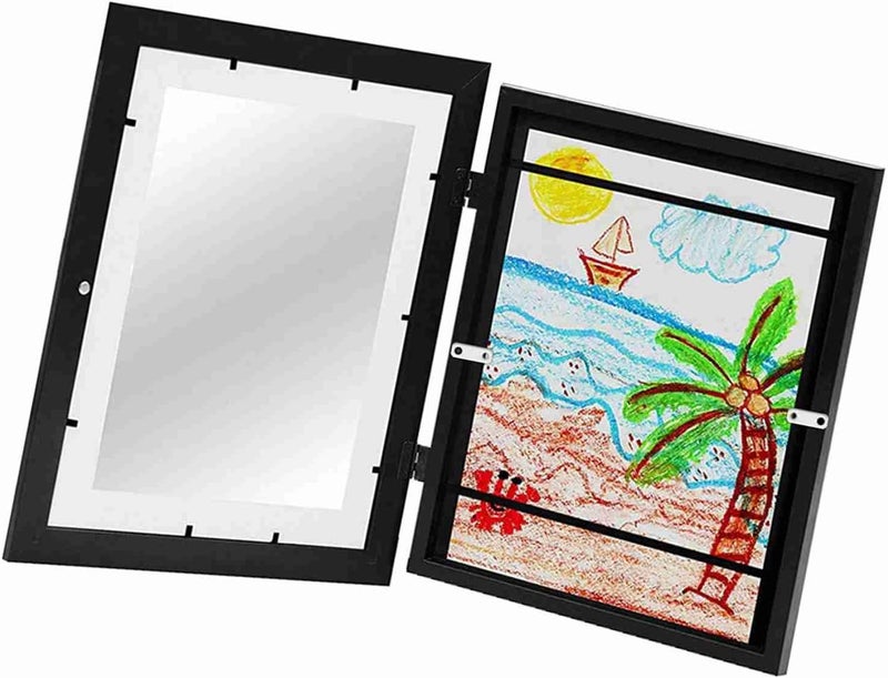 إطارات صور قابلة للفتح من الأمام، للأطفال، لرسومات فنية A4، مشاريع فنية للأطفال، قابلة للتغيير للتعليق على الجدران، رسومات، حرفة، (أسود) - Image 4