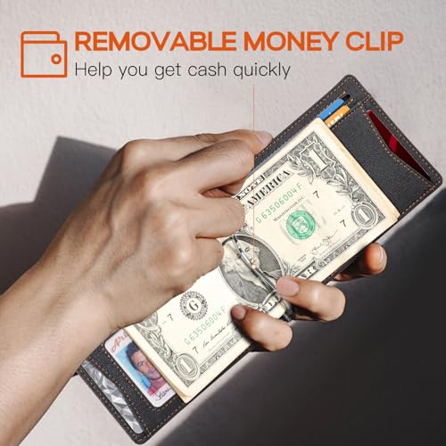 RUNBOX Slim Wallet for Men Genuine Leather RFID Blocking Bifold Minimalist Front Pocket Mens Wallet with Money Clip Thin Gift Box - Image 5