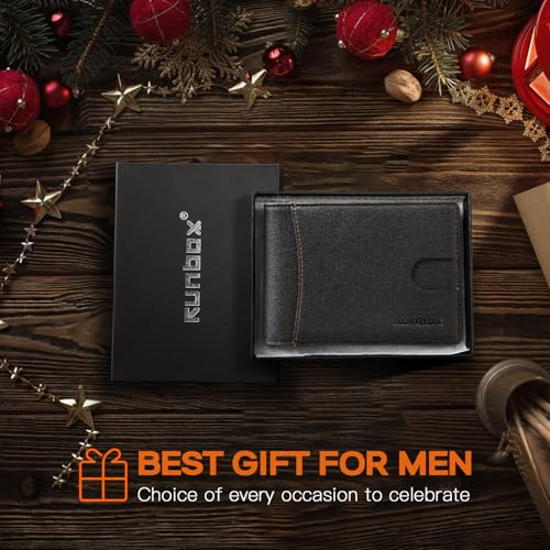 RUNBOX Slim Wallet for Men Genuine Leather RFID Blocking Bifold Minimalist Front Pocket Mens Wallet with Money Clip Thin Gift Box - Image 3