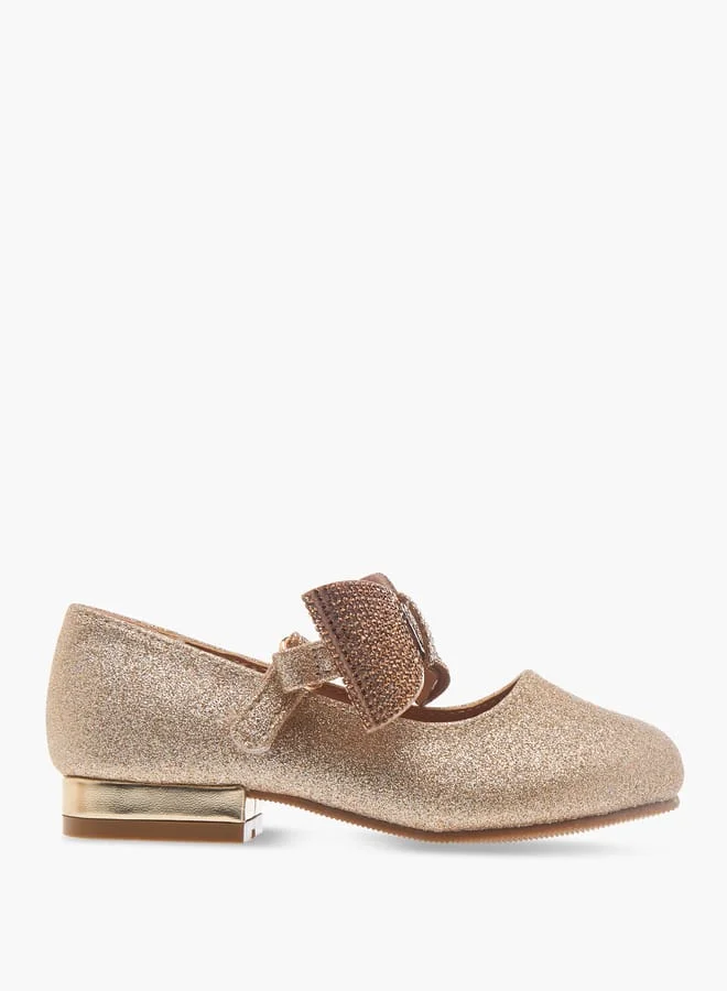 Flora Bella By Shoexpress Girls Floral Bella Bow Embellished Ballerina Shoes with Hook and Loop Closure