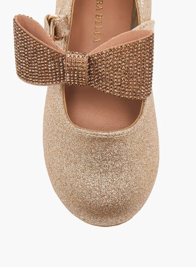 Flora Bella By Shoexpress Girls Floral Bella Bow Embellished Ballerina Shoes with Hook and Loop Closure