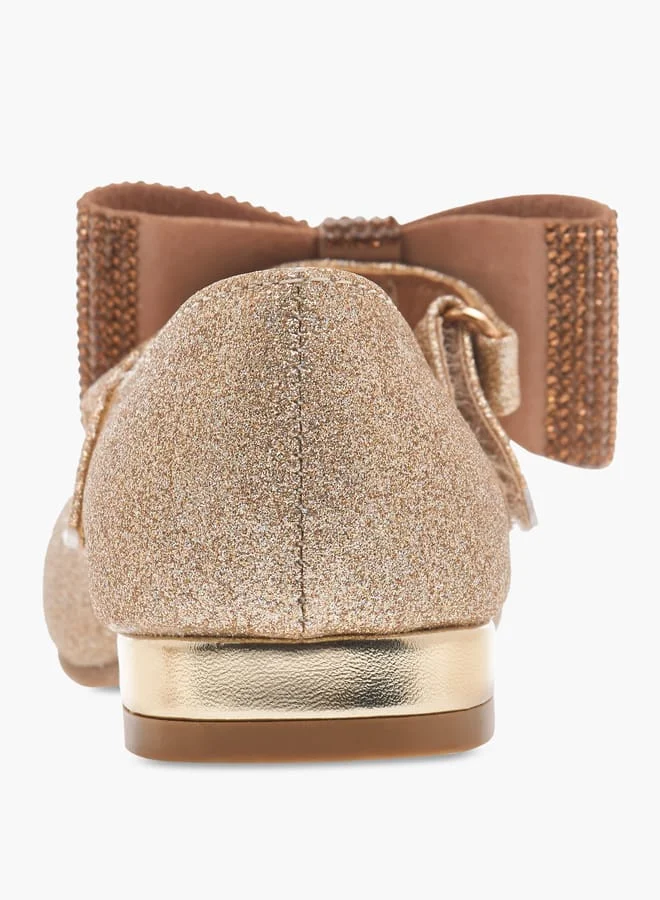 Flora Bella By Shoexpress Girls Floral Bella Bow Embellished Ballerina Shoes with Hook and Loop Closure