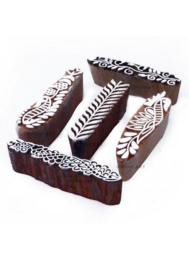 Hashcart Hashcart | Set of 5 | Handmade Finger Shape Wooden Block Printing Stamps for Printing Henna Mehndi - Wooden Blocks for Scrapbooking Saree Border Clay Pottery Crafts  - Image 1