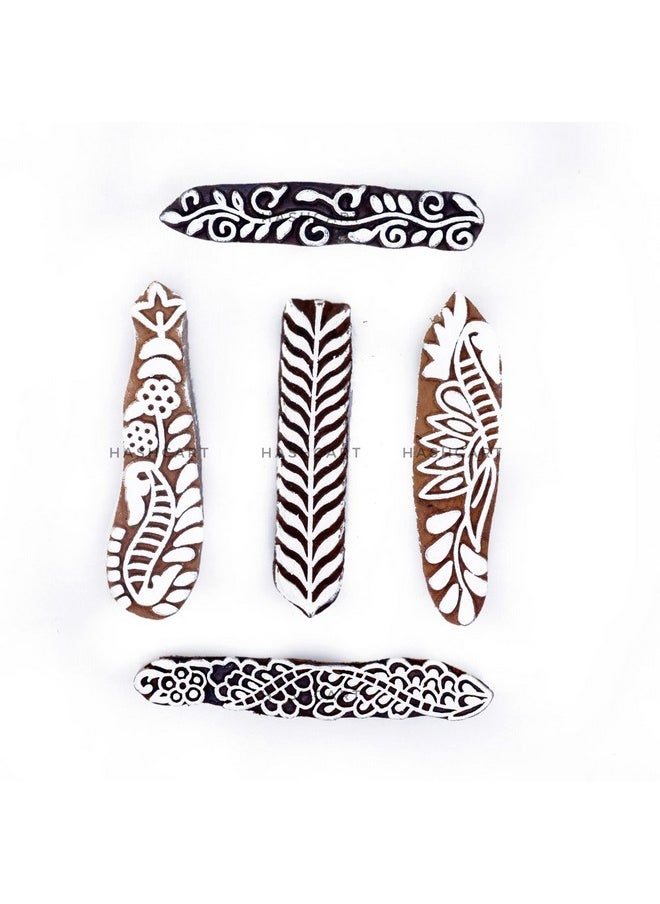 Hashcart Hashcart | Set of 5 | Handmade Finger Shape Wooden Block Printing Stamps for Printing Henna Mehndi - Wooden Blocks for Scrapbooking Saree Border Clay Pottery Crafts  - Image 2