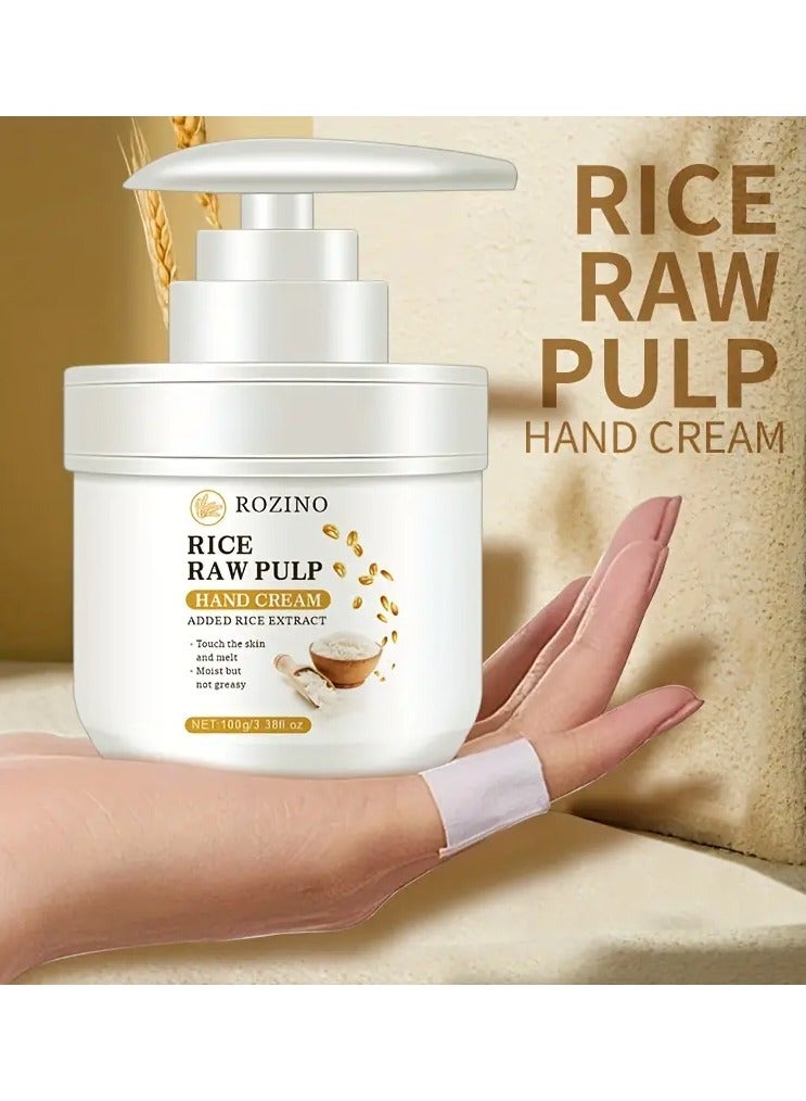ROZINO Rice Pulp Hand Cream with Added Rice Extract - Deep Moisturizing Lotion for Dry, Rough Skin, Vitamin E Enriched, Low-Allergenic Formula, 100g/3.52fl.oz, for All Skin Types, Hand Moisturizer | Minimalist Packaging | Hypoallergenic Formula