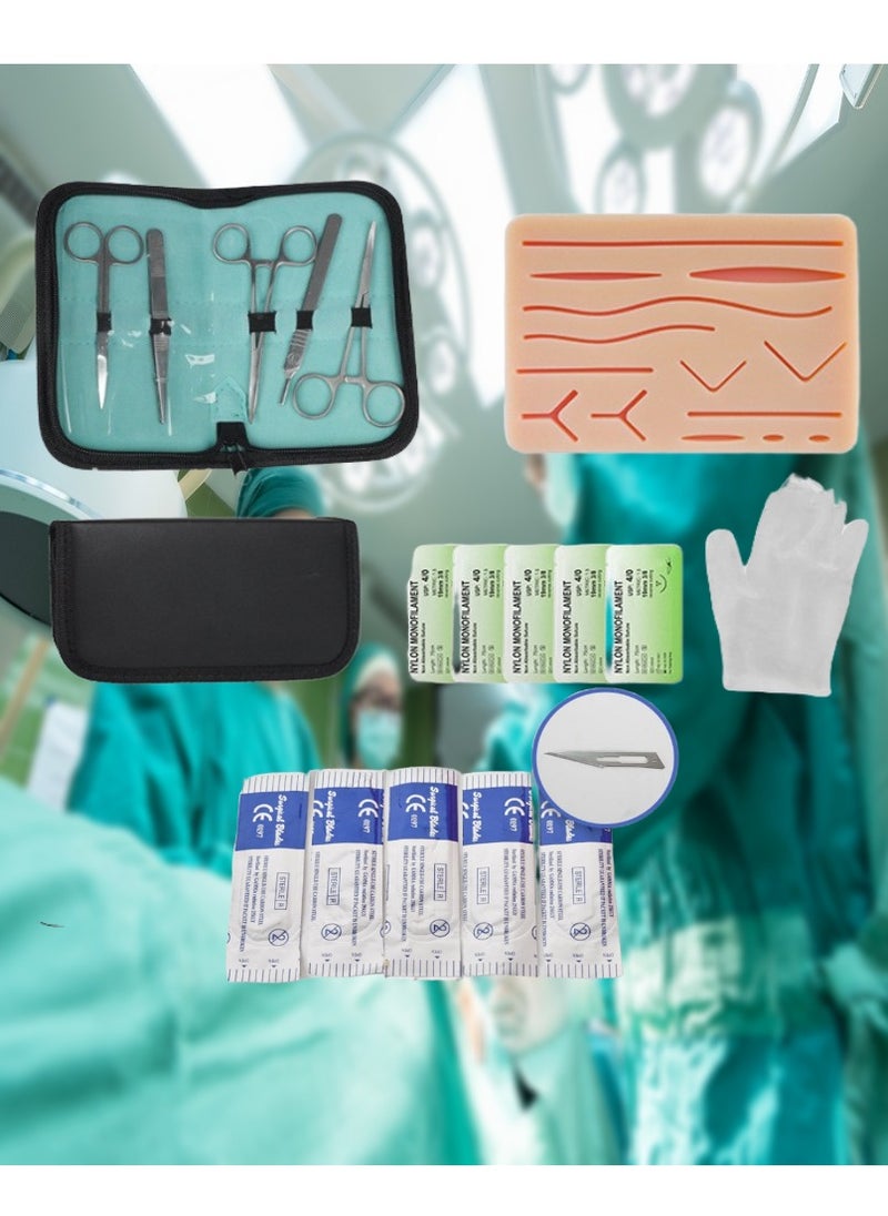 Healife Surgical Suture Training Kit, Suture Training Skin Surgical Suture Practice Model, Training Pad Scissor Tool Kit, Complete Medical Suture Practice Kit for Suturing Training, including a large silicone suture pad with pre-cut wounds and a suture kit. (Educational use only)  - Image 1