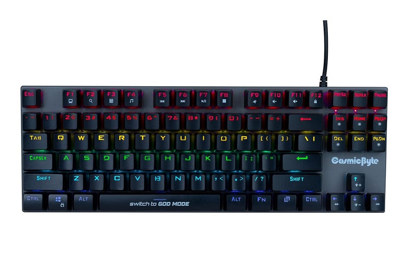 Cosmic Byte لوحة مفاتيح ميكانيكية CB-GK-26 باندورا TKL مع مفاتيح Outemu Red القابلة للتبديل وإضاءة قوس قزح (أسود/رمادي) - Image 1