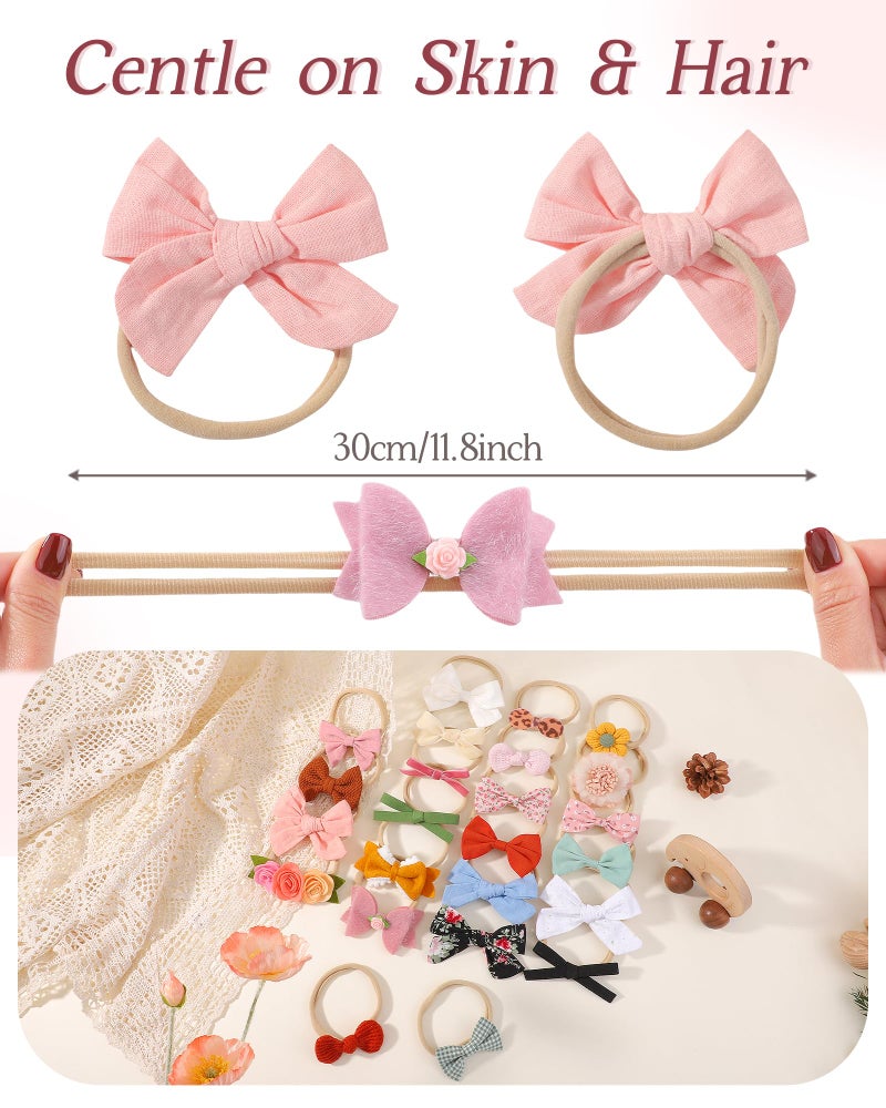 doboi Baby Girl Headbands 24PCS Nylon Linen Handmade Hairbands with Hair Bows and Accessories for Newborns, Infants, Toddlers, and Little Kids - Image 2