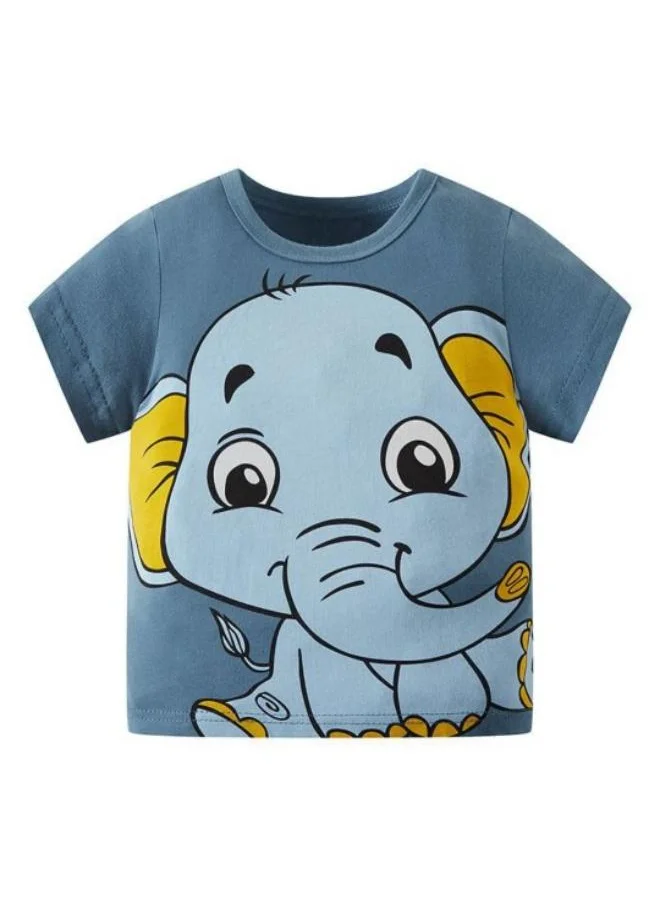 YUNIQEE Blue Printed Short Sleeve Crew Neck T-Shirt