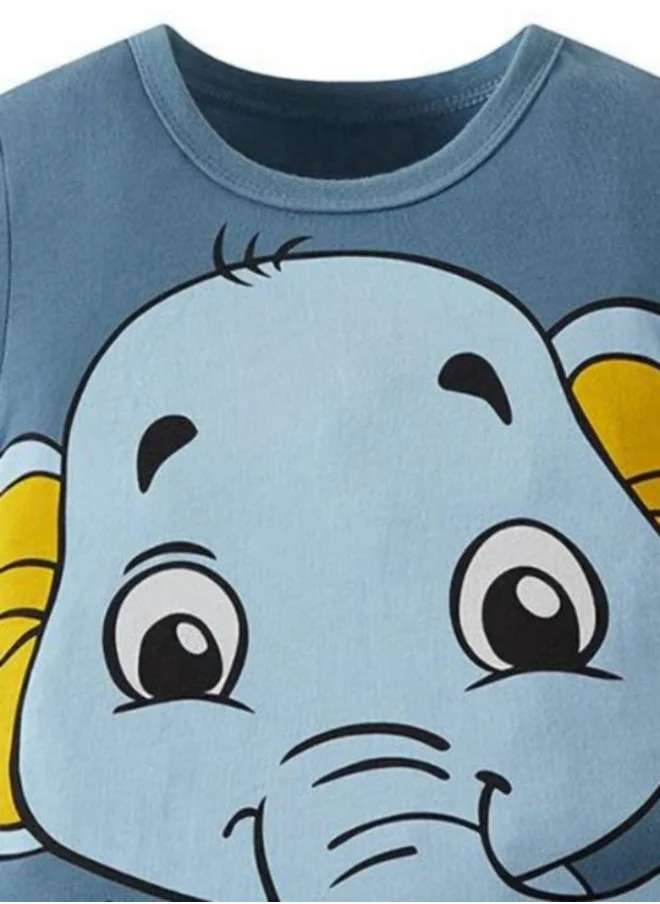 YUNIQEE Blue Printed Short Sleeve Crew Neck T-Shirt