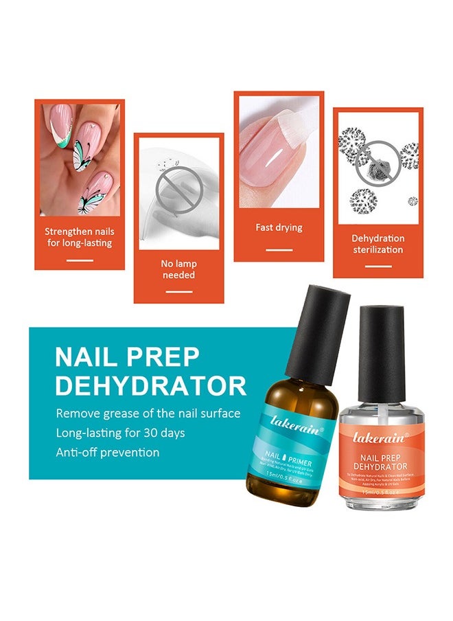lakerain 15ml Gel Nail Polish Nail Dehydrator and Primer, 2 Pcs Acid Free Natural Nail Prep Dehydrate & Bond Primer Nail Bond, Air Dry Superior Bonding Primer for Acrylic Powder Nail Supplies Set  - Image 4