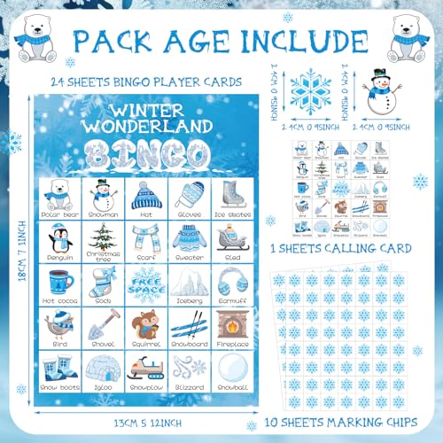 Liliful 35 Pcs Winter Bingo Games Christmas Bingo for Adult Boy Girl 24 Players Winter Wonderland Card Set Christmas Party Games for Teens School Family Holiday Party Favor - Image 5