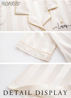 roaiss 2-Piece Couple Style Ice Silk Pajama Set For Men And Women Button Fastening Lapel Short-Sleeved Shirt And Elastic Waist Shorts Set Home Wear  - Image 5