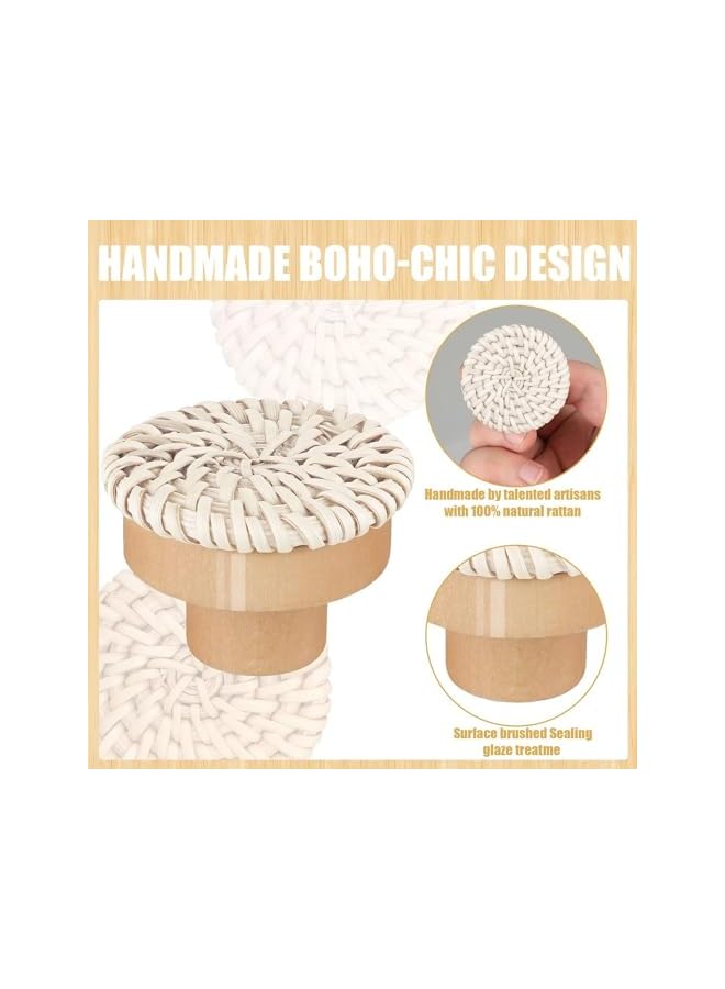 promass Wooden Drawer Knobs, 6 Pack Decorative Handmade Wicker Woven Pulls with Screws, Boho Round Rattan Dresser Knobs, Cabinet Pulls and Knobs for Boho Furniture Cabinets Dresser, 35x30mm (White) - Image 2