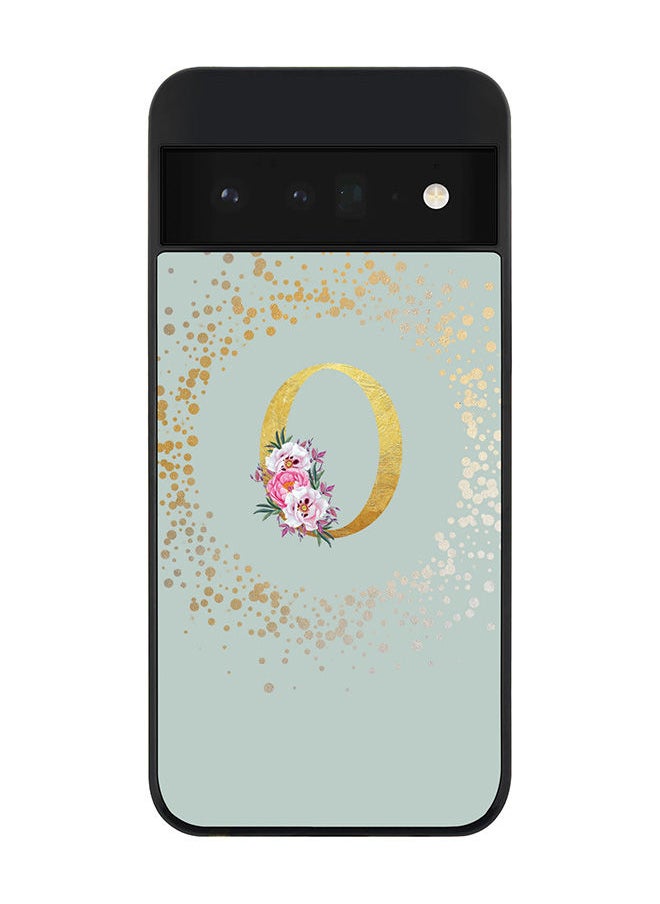 Rugged Black edge case for Google Pixel 6 Pro 5G Slim fit Soft Case Flexible Rubber Edges Anti Drop TPU Gel Thin Cover - Custom Monogram Initial Letter Floral Pattern Alphabet - O (Light Grey )