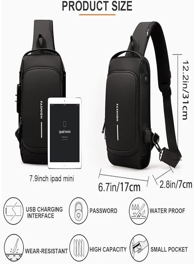 DIPDEY Waterproof Polyester Slim Unisex Crossbody Sling Bag Chest Backpack Men's Shoulder Bag, Leisure Travel Handbag, Hard Shell Anti-Theft Chest Bag - Image 3