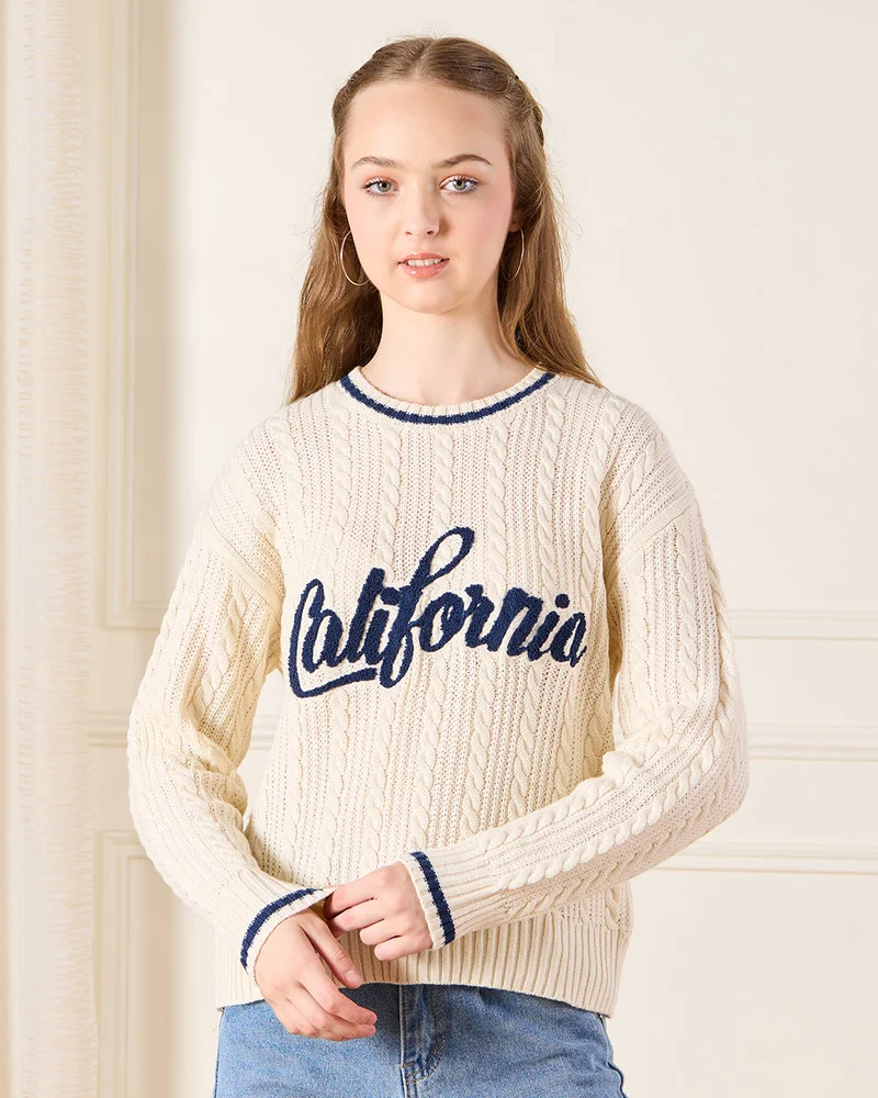Redtag Senior Girls Beige Knitted Pullover