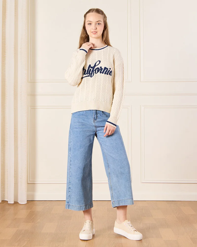 Redtag Senior Girls Beige Knitted Pullover