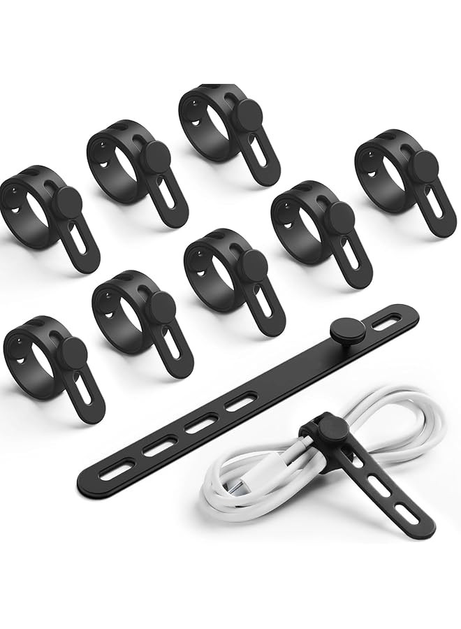 erorex 10Pack Silicone Cable Ties Cord Organizer Wrap Delee Reusable Washable Wire Ties Management With Lock Buckle Elastic Adjustable Charger Cable Strap Tie Electrical Cord Keeper For Travel Home - Image 1